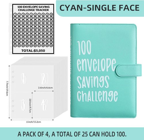 Skiennix 100 Envelopes Money Saving Challenge - Fun Savings Binder with Cash Envelopes | Green