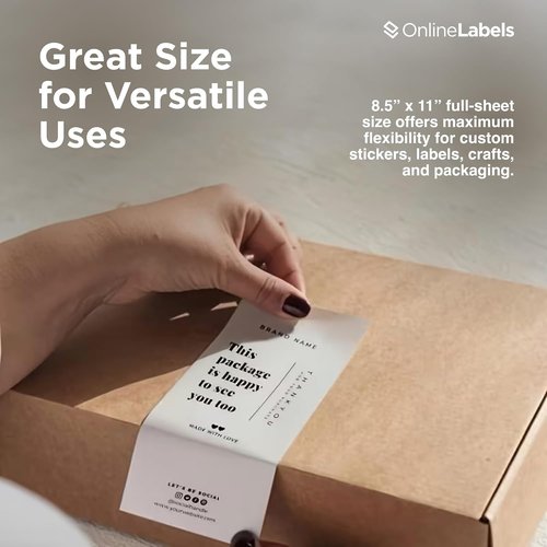 OnlineLabels Full Sheet Sticker Paper - Permanent Adhesive, White Matte - 8.5" x 11" - Compatible With Cricut & Silhouette - 25 Sheets