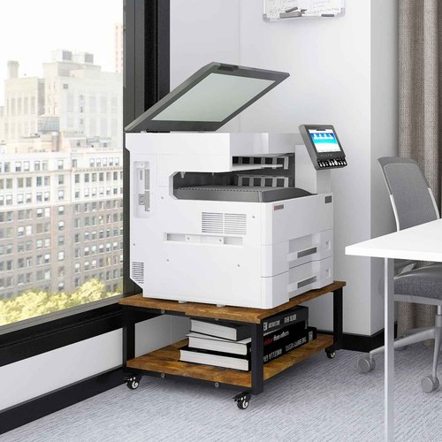 Natwind 2 Tier Laser Printer Stand,23.6''x23.6''x12.6'' Large Printer Table Copier Stand,Heavy Duty Rolling Printer Cart with Wheels for Home Office (Retro)