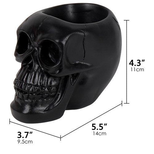 Black Skull Makeup Brush Holder, Skull Head Pen and Pencil Holder, Goth Skull Decor Desktop Organizer for Office Vanity Dresser Bathroom
