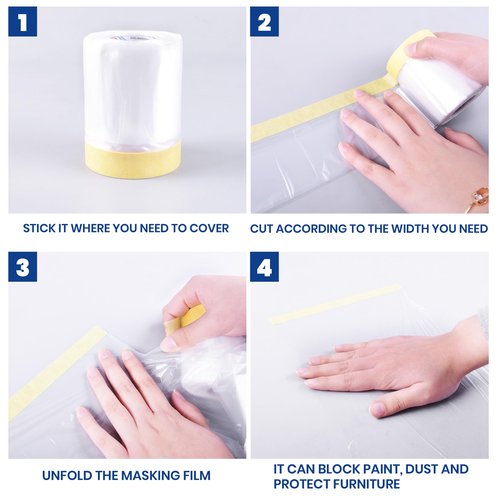 ADHES Pre-Taped Masking Film,2600MM*33M, Dust-Proof & Tear-Resistant Protective Film for Furniture, Appliances, and Automotive Paint Protection