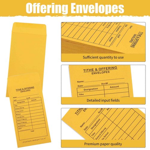 1200 Pcs Church Offering Tithe Donation Envelopes 6.5 x 3.5 Inch Golden Paper Tithes and Offering Envelopes for Church Tithing Checks and Cash Envelopes for Offering (1200, Tithes And Offering)