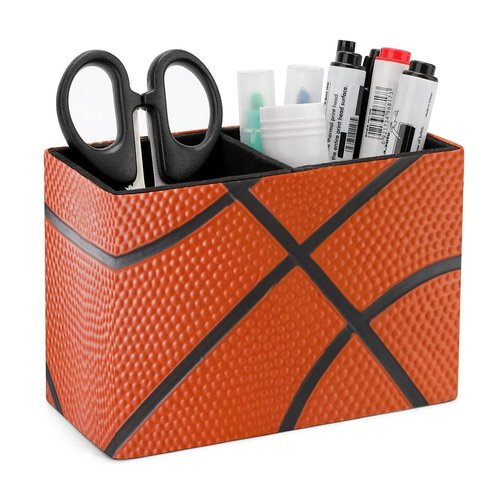 Niapessel Pencil Holder for Desk, Basketball Pen Holder Storage Desktop Pen Organizer Desk Pencil Organizer Makeup Brush Holder for Office School College Leather