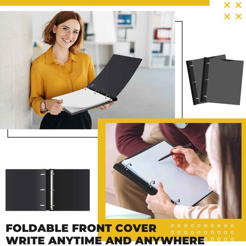 Henoyso 6 Pcs 1 Inch Telescoping 3 Ring Binder with Telescoping Spine 200 Sheets Capacity 3 Round Rings Flexible Plastic Notebook Binder with Clear Front Cover for School, Office(Black)