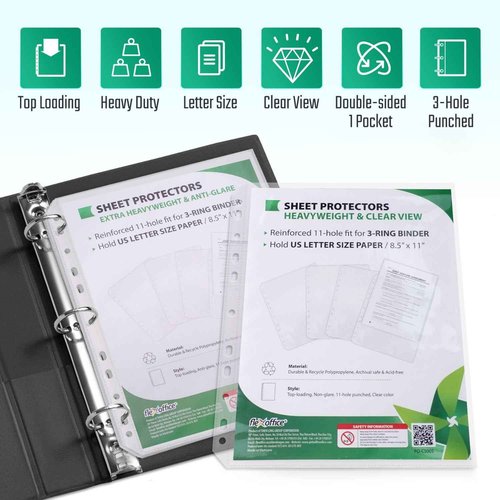 FLEXOFFICE 500 Pack, 8.5 x11 Clear Sheet Protectors, Page Protectors Heavy Duty for 3 Ring Binder, Top Loading Plastic Sleeves