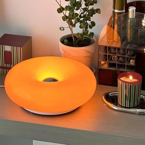 Guqkl Donut Lamp, Modern Design Led Bedside Desk Lamp with Durable Shade, Plug in Bedsided Wall Sconce Orange Donut Light for Bedroom Living Room (Orange-Plug-in-Touch Model)