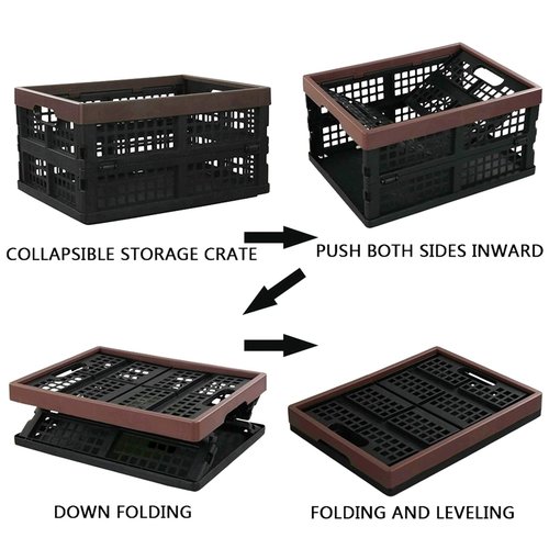 Kekow 15 L Black Plastic Collapsible Storage Basket, Folding Crates Storage, Set of 3