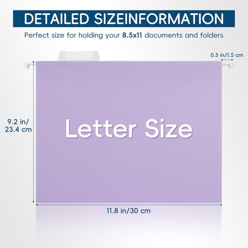 Hanging File Folders, 25 Pack Letter Size File Folders with 1/5-cut Tabs, Office Essentials for Filing Cabinet & Desk Storage