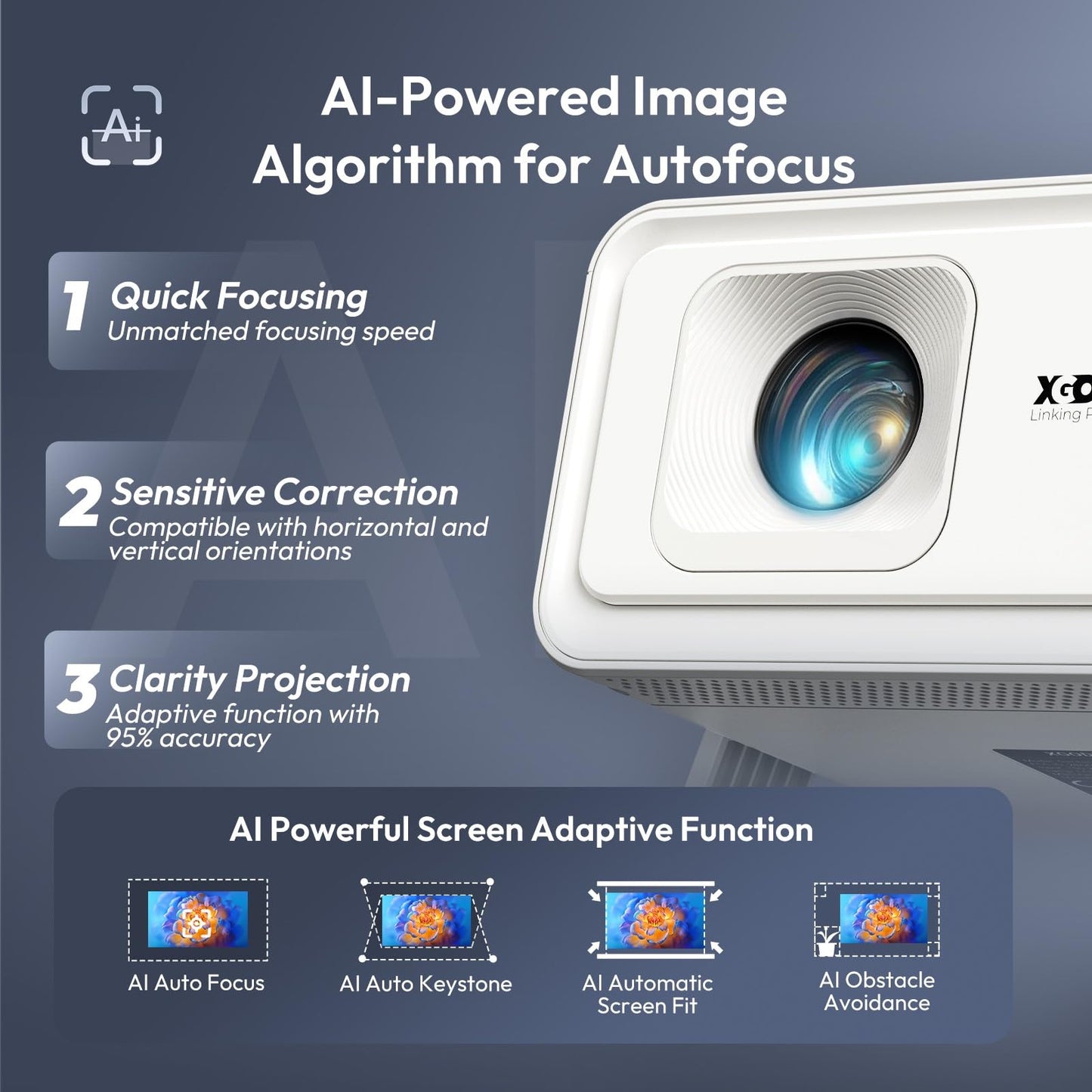 Projector with WiFi and Bluetooth Supports 4K 1080P Portable Smart Projector, XGODY Gimbal A1 Auto Focus, 6D Auto Keystone Correction, 180° Rotation, Android 14 Home Theater Movie Projector