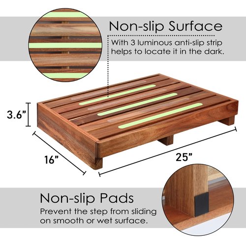 Acacia Wooden Step Stool, Non-Slip Surface 3.5” Height One Step Stools, Stepping Platform for Adults & Elderly, No Assembly Required, Bed Steps for High Beds/Entrance/Stairs/Bathroom/RV