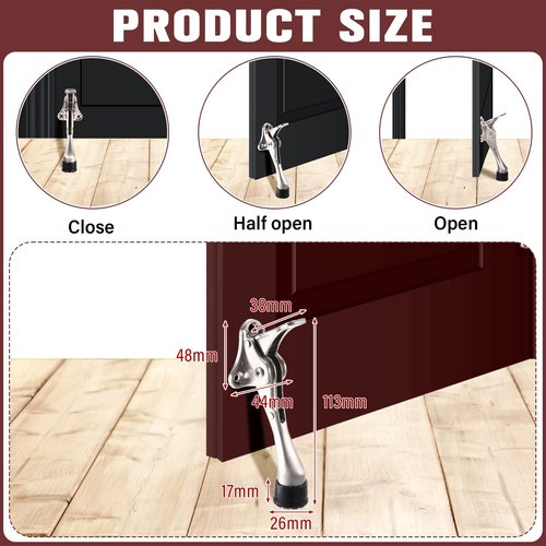 Chumia 12 Pieces Heavy Duty Door Stoppers 5.35 Inches Kickdown Adjustable Kick Down Door Stop for Bottom Easy Pedal with Rubber Tips Commercial(Silver)
