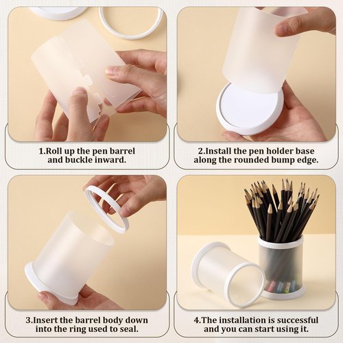 Sherr 50 pcs Pen Holder Cups Bulk for Desktop Storage Plastic Stationery Round Pencil Makeup Marker Organizers Cosmetics Makeup Brush Container for Office Desk Home School Supplies (White)