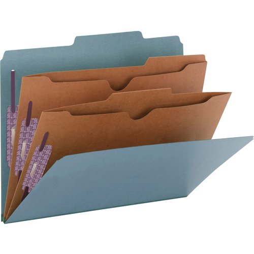 Smead Pressboard Classification File Folder with SafeSHIELD Fasteners, 2 Pocket Dividers, 2" Expansion, Letter Size, Blue, 10 per Box (14081)