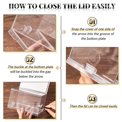 Lewtemi 2 Pack Acrylic Donation Box with Lock and Sign Holder Clear Ballot Box 6.25'' x 4.5'' x 4'' Suggestion Boxes Storage Container with White Cardboard for Fundraising Voting Charity Tip