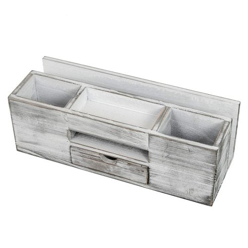 Liry Products Whitewashed Wooden Desktop Organizer Multiple Compartments Rack Shelf Drawer Tabletop Wood Storage Cabinet Office Supplies Caddy Document Stationery Holder Accessory Sorter Vanity Home