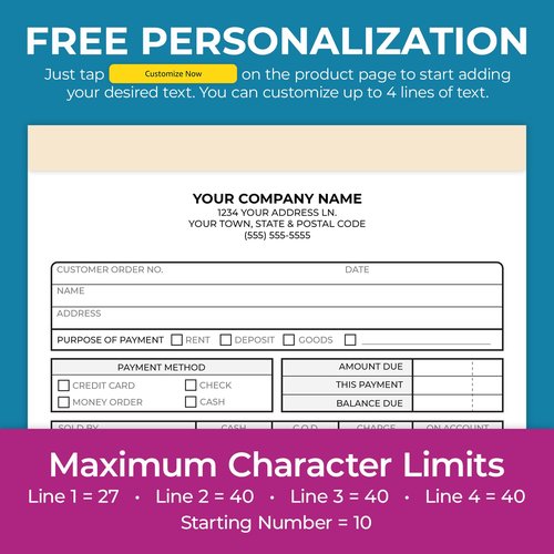 Custom 5.5" x 8.5" Carbonless NCR Books in 2-Part Duplicate Invoices, Receipts, Work Orders, Sales Orders, Purchase Orders, Estimates, Quote Forms with Your Company/Business Name (100 Sets)