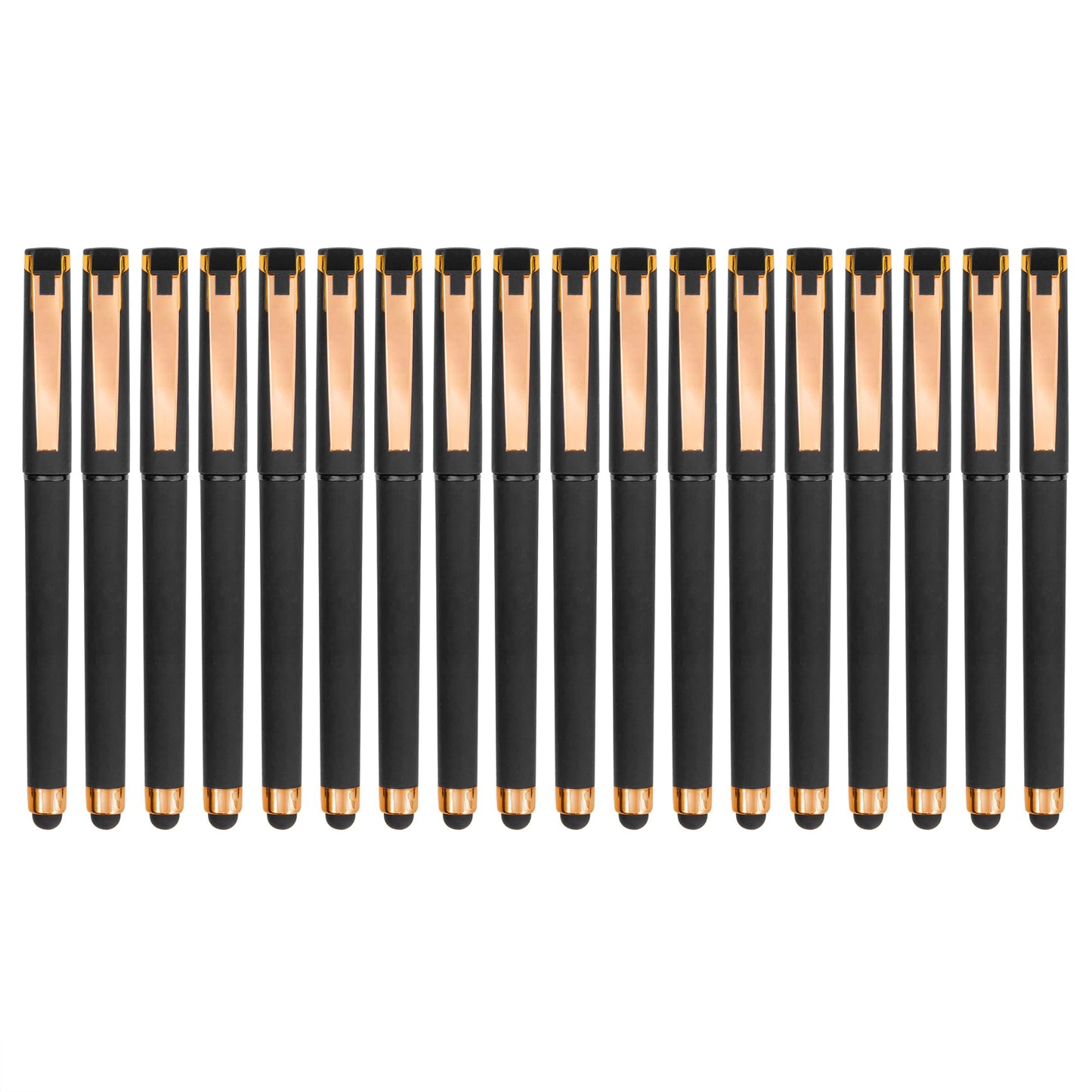 Linbsunne Black Gel Pens 0.7mm Medium Point Pen Office Pens 2-in-1 Stylus Pens for Touch Screens Gel Ink Rollerball Pens for Writing (18 Pack-black)