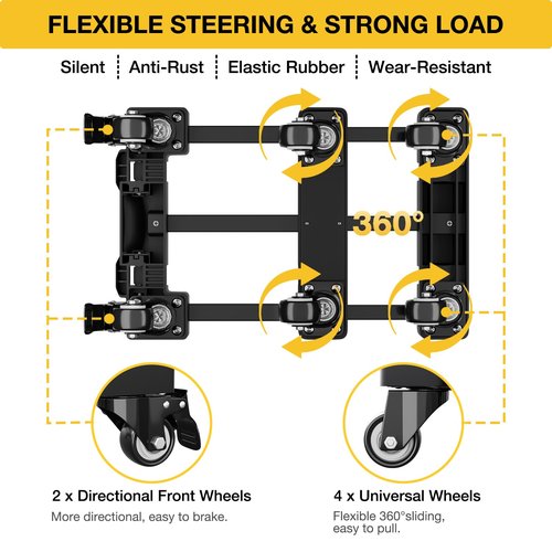 Ganweetech Folding Hand Truck, 500 LB Portable Dolly Cart Heavy Duty Luggage Cart with 6 Wheels & 2 Ropes for Travel, Moving, Shopping