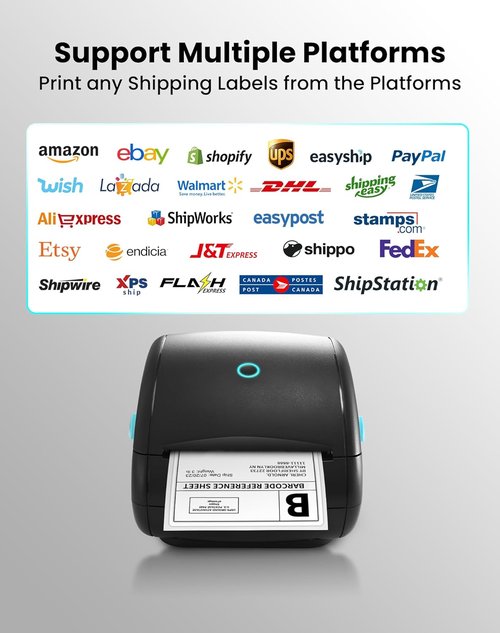 Shipping Label Printer Bluetooth - 4x6 Thermal Printer for Small Business | Easy Connectivity & Clear Prints, Black