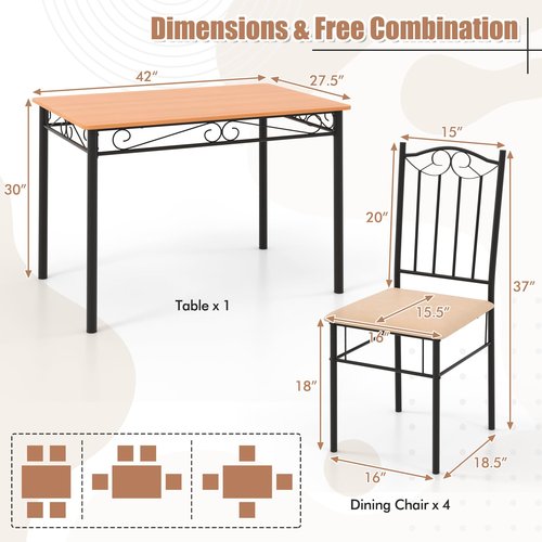 Giantex 5-Piece Dining Set, Modern Rectangular Dining Table & Upholstered Chair, Space-Saving Dinette Set for Dinner, Restaurant, Kitchen Dining Room Furniture for 4, Orange