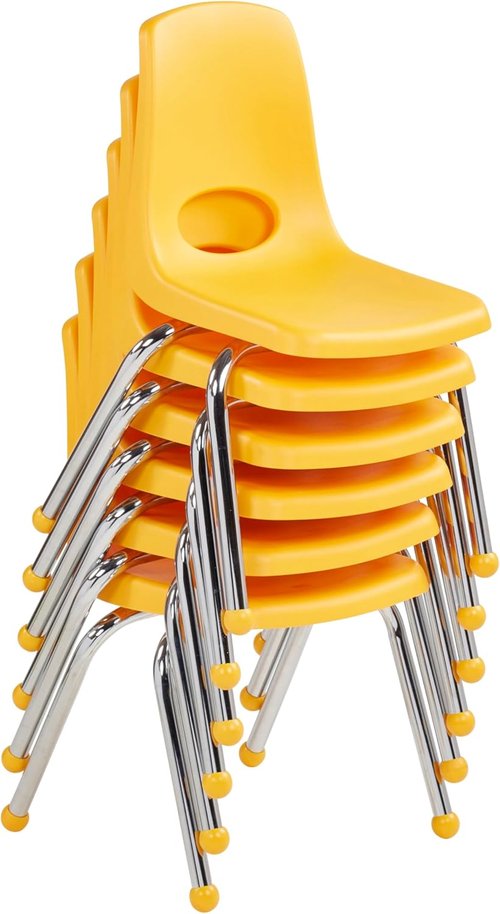 FDP 14" School Stack Chair - Stacking Student Seat with Chromed Steel Legs | Yellow (6-Pack)
