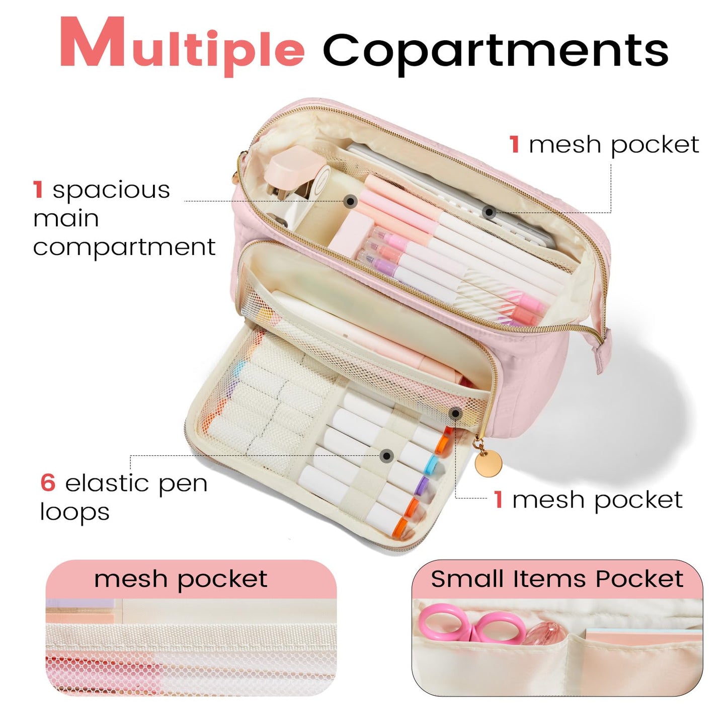 Sooez Large Pencil Case Pouch, Soft Pencil Bag with Zipper, Pen Bag Wide Opening, School Supplies Cute Pencil Case for Girls Boy Men Women, Beige