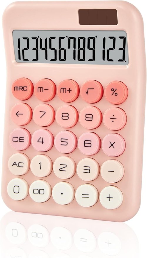 KANBIT Small Desktop Calculator - LCD Large Display, Dual Solar & Battery Powered | Cute Pink Office & School Accessory