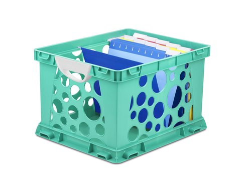 Storex Premium File Crate with Molded Handles – Letter and Legal Document and Folder Storage, Teal, 3-Pack (61694F03C)