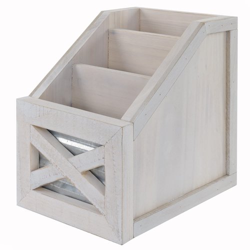 Autumn Alley Rustic Farmhouse Desk Organizer - 3-Slot Multiple Compartment Remote Control Storage Caddy, Barn Door Remote Holder - White
