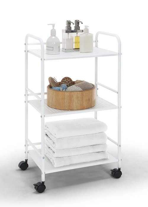 SunnyPoint 3-Tier Rolling Utility Cart – Metal Storage Organizer with Wheels, Mobile Kitchen Cart, Office & Home Organizer, White, 12" D x 16.92" W x 31.1" H