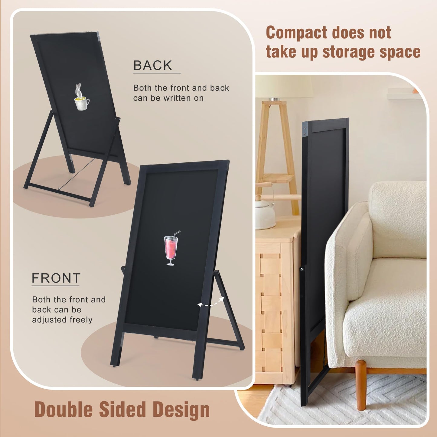 SELEAD Solid Wood Frame Chalkboard with Stand - 40" x 20" Magnetic Double Sided Sandwich Board Signs Outdoor Chalk Board Easel Pizarra for Menu, Business, Cafe, Event - Black
