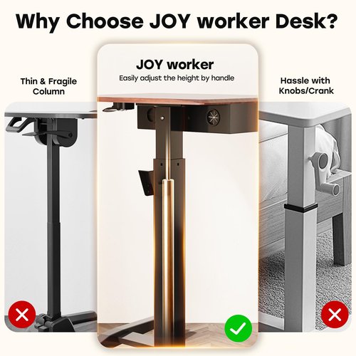 JOY worker Height Adjustable Rolling Laptop Desk with Shelf,Mobile Standing Desk,Pneumatic Mobile Laptop Table with Wheels for Couch Home Office School,Holds Up to 22lbs,Dark Walnut
