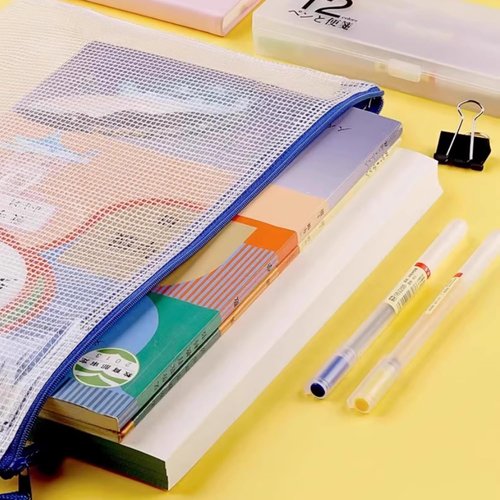 Mesh Zipper Pouch Bags - 5 Pack Waterproof Clear Storage Pouches | 13.2 x 9.4 Inch for Home, Office, Travel