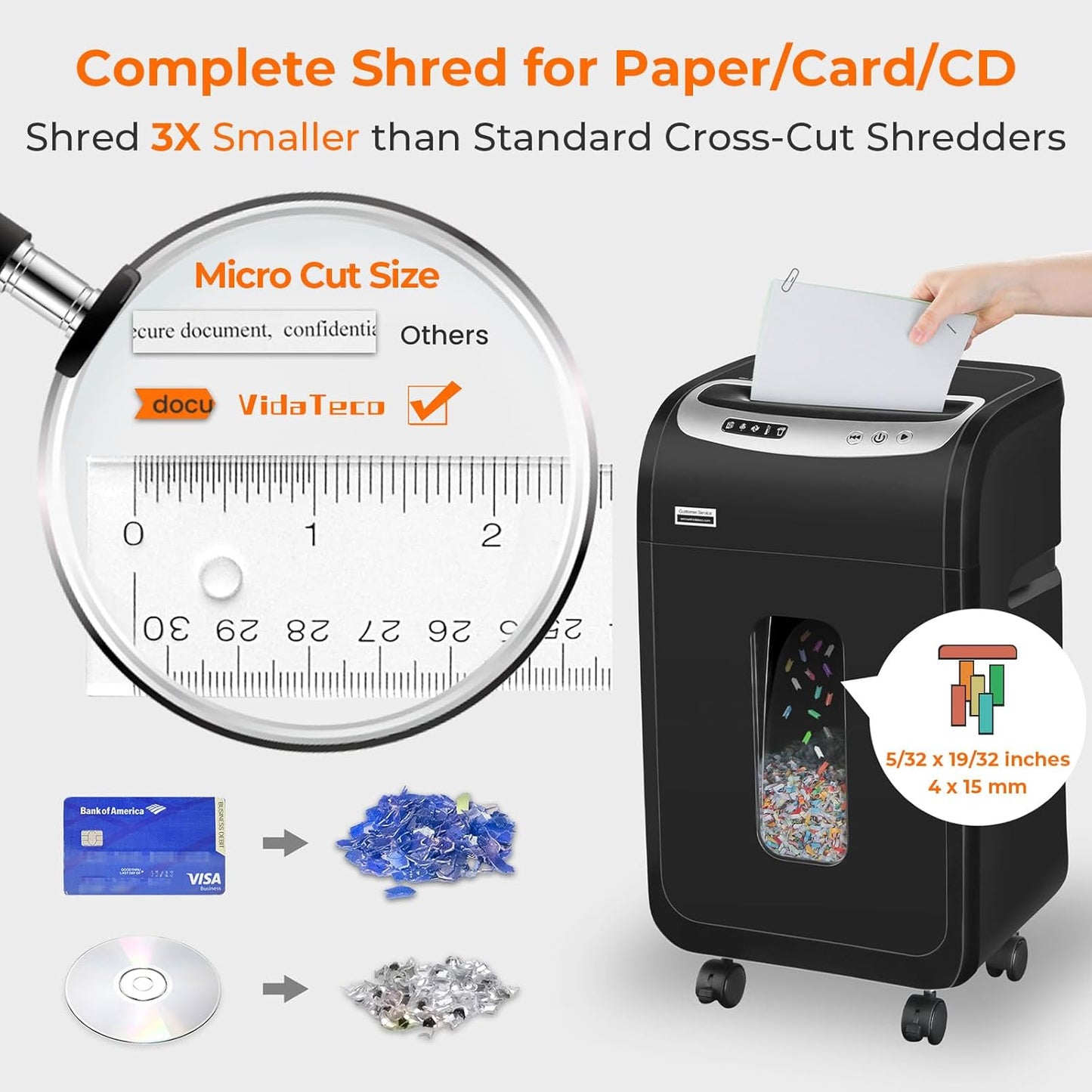 VidaTeco Heavy-Duty 18-Sheet Paper Shredder - Micro Cut with 60 Min Run Time & 7.9 Gal Bin