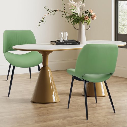 CLATINA Armless Office Reception Guest Chair Set of 8, Big and Tall 500LBS Leather Desk Chair No Wheels with Backrest Padded Seat for Home Lobby Church Conference School Meeting Waiting Room, Green