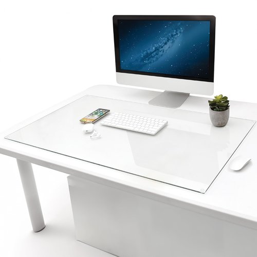 IMPRESA Tempered Glass Desk Mat - 20 x 36 in, Clear Desktop Mat with Dry-Erase Surface - Clear Table Cover Protector & Table Top Protector for Home & Office