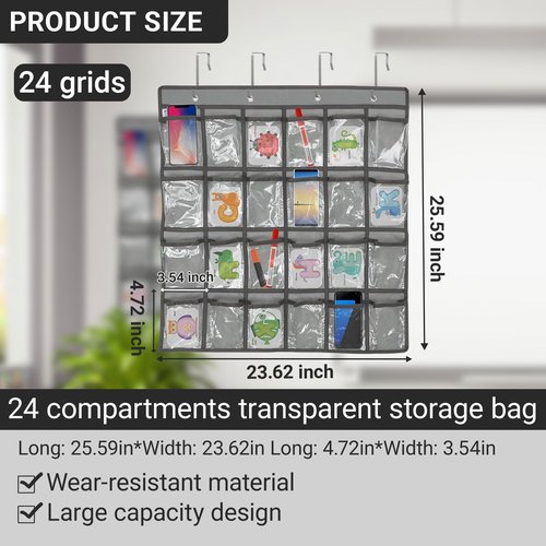 LYLHZRMDGC 24 Pocket Pocket Chart for Cell Phones and Calculator, Hanging Organizer with Clear Pockets and Hooks for Door or Wall, Send Goods from Local Warehouse