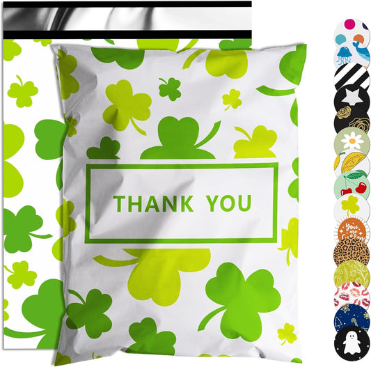 St. Patrick's Day Poly Mailers - 10x13 Inch Waterproof & Tear-Resistant Shipping Bags | 25 Pcs with Clover Print