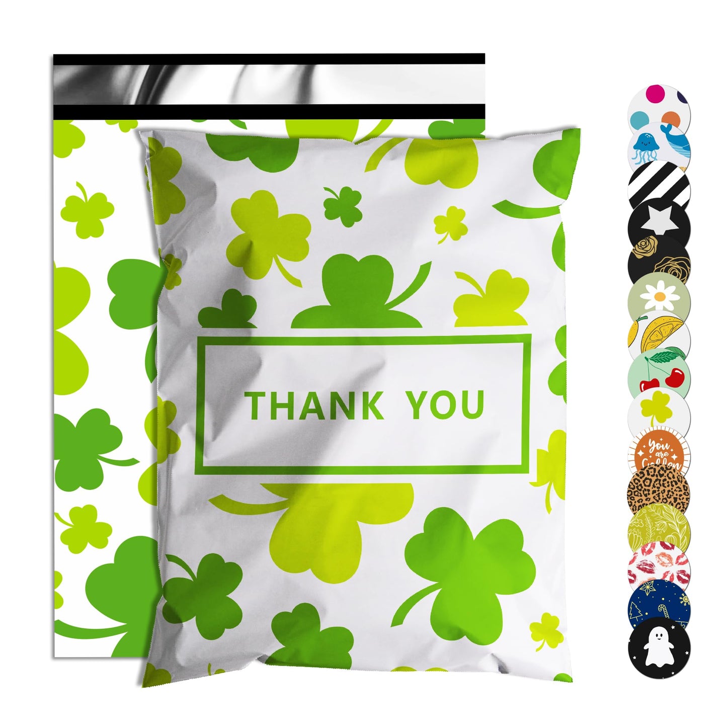 Jowlroel St Patrick's Day Poly Mailer 14.5x19 Inch 50 Pcs, Waterproof and Tear-Resistant Shipping Bags for Clothing, Poly Bags for Shipping, Clovers Printed Packaging Bags