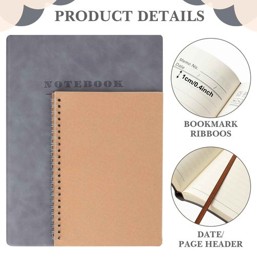 SATINIOR 5 Pack A4 Notebooks Large Journal 360 Pages Leather Softcover Hardcover Notebooks Thick Paper Lined Notepad for Office School Business Note Taking Writing, 8.5'' x 11''(Gray)