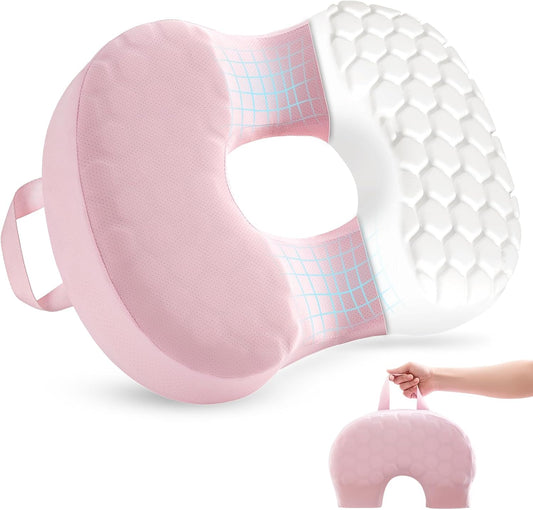 Skiennix Portable Donut Pillow - Memory Foam Tailbone Cushion with Non-Slip Cover | Pink for Pain Relief
