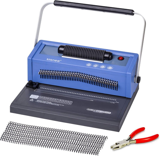 TIANSE Manual Spiral Coil Binding Machine - Electric Inserter, Adjustable Margin & 100 Plastic Spines
