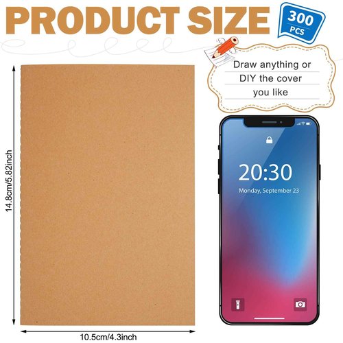 Fuutreo 300 Pack Kraft Notebook 5.8" x 4.1" A6 Lined Journals Bulk Pocket Writing Notepad for Kids Students Classroom School Office Travel Supplies, 48 Pages 24 Sheets(Brown)