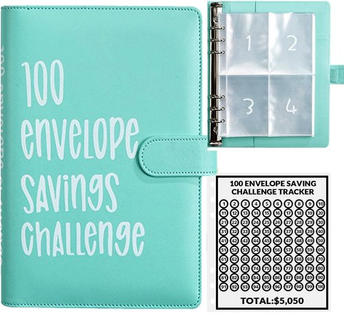 Skiennix 100 Envelopes Money Saving Challenge - Fun Savings Binder with Cash Envelopes | Green