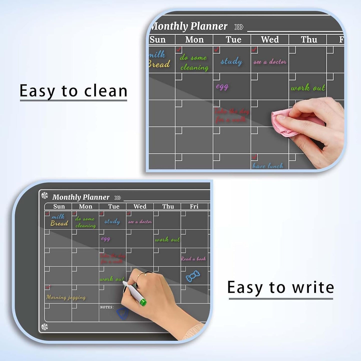 Skiennix Monthly Dry Erase Calendar - Clear Magnetic Planner with 8 Markers | 16.5"x11.7" Size
