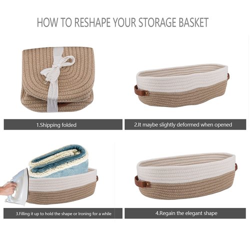 Oradrem 2 Pack Cotton Rope Bathroom Decor Basket,Toilet Paper Holder Basket,Farmhouse Home Decor Organizing Baskets 13"x5.9"x4" Brown Stitching White