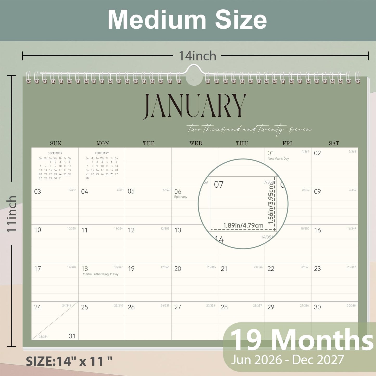 GuassLee Desk Calendar 2026-2027, 19-Month Hanging Desk/Wall Calendar From 2026 Jun-2027 Dec., 14" X 11" Monthly Planner With Thick Paper Spiral Bound For Office Home School Organizing & Planning