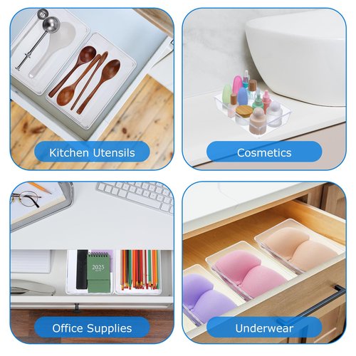 DIVINA VITAE 10Pcs Plastic Storage Drawers 6" x 9" Clear Drawer Organizers Stackable Tray Organizer for Jewelry, Snacks, Office, Bathroom, Bedroom and Kitchen
