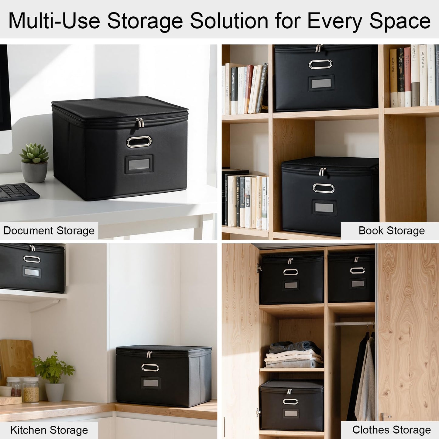 Succwoah 8 Pack File Organizer Boxes with Lids, Collapsible Document Storage Bin with Mesh Pockets & Zipper, Fits Letter/Legal Size Folders for Home Office Classroom Organization (Black, No Folders)