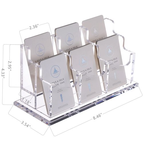 YUXUN Business Card Holder Display for Desk, Multiple Vertical Cards Stand, 6 Slots Clear Acrylic Business Card Case for Women and Men (6 Slot V)